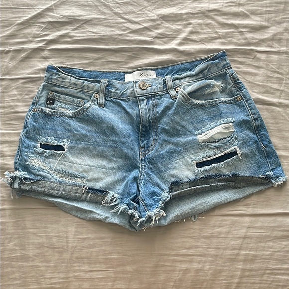 Kancan High‎ Waisted Distressed Denim Shorts 100% Cotton size 27/7 - Picture 1 of 12